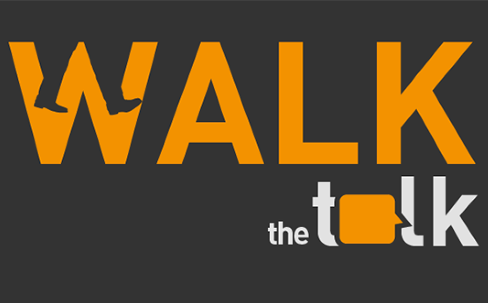 Cover Page of report that says "Walk the talk" in orange and white text on grey background.
