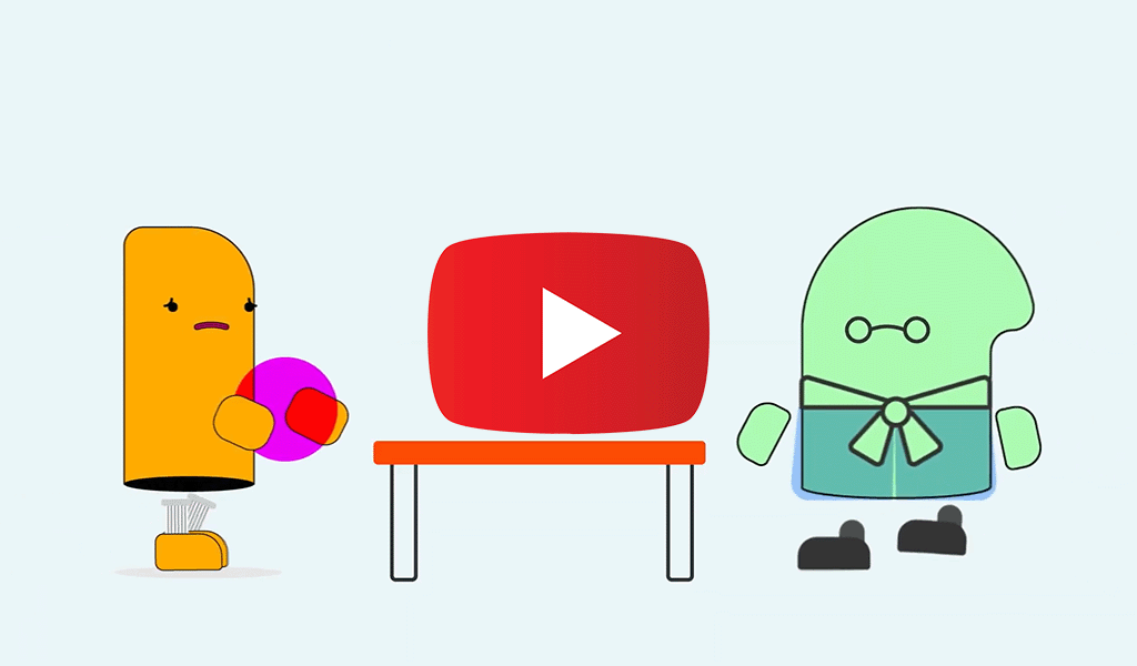 Screenshot from video - illustration of a person talking to a lawyer with the YouTube play button in the centre.
