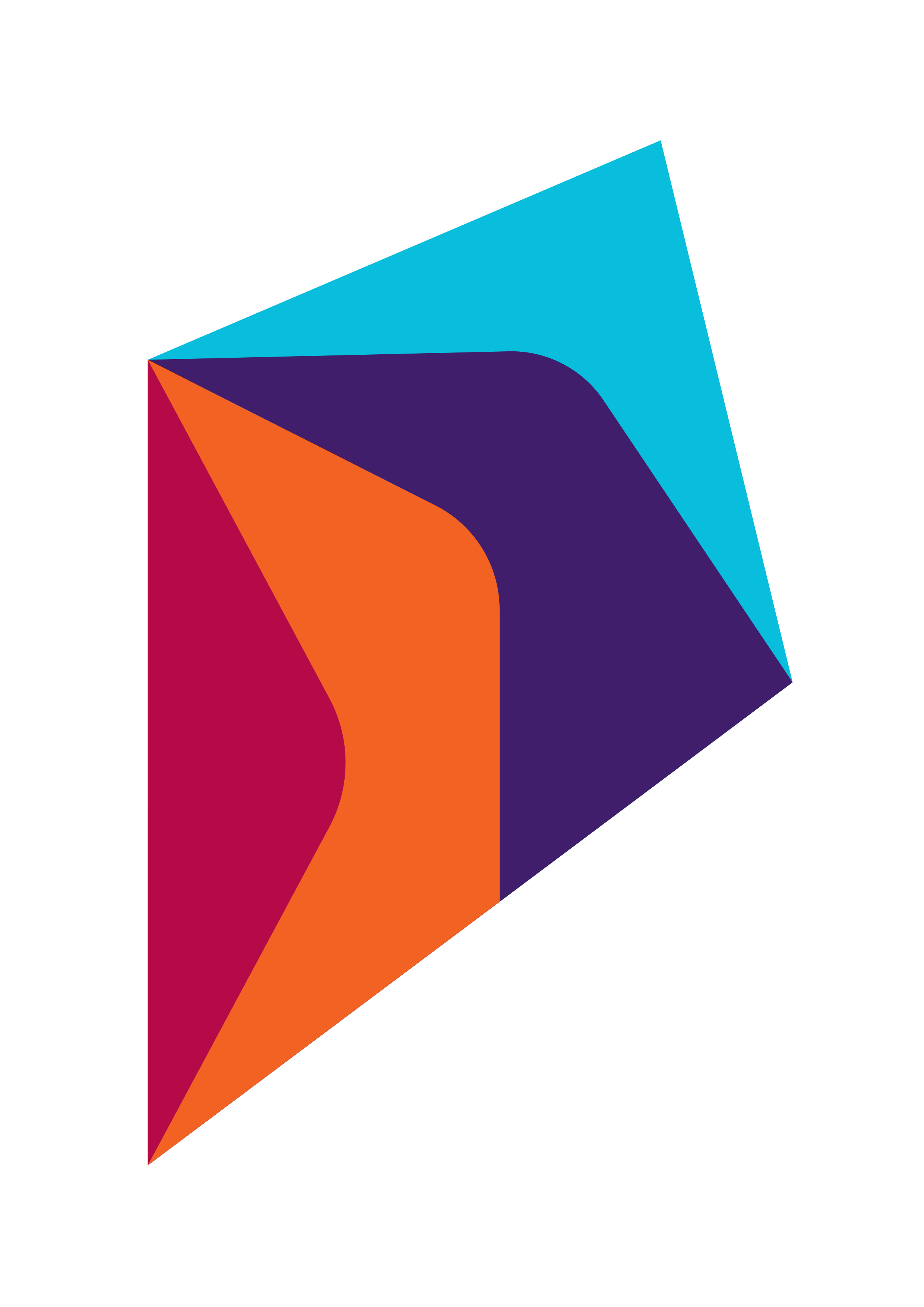 Icon of kite in colours maroon, orange, purple and blue.