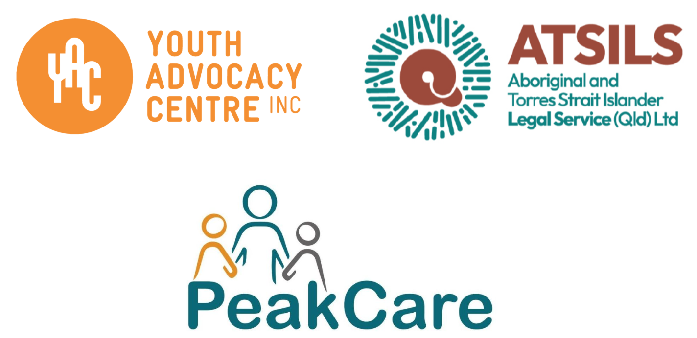 Logos for Youth Advocacy Centre, Aboriginal and Torres Strait Islander Legal Service and Peak Care