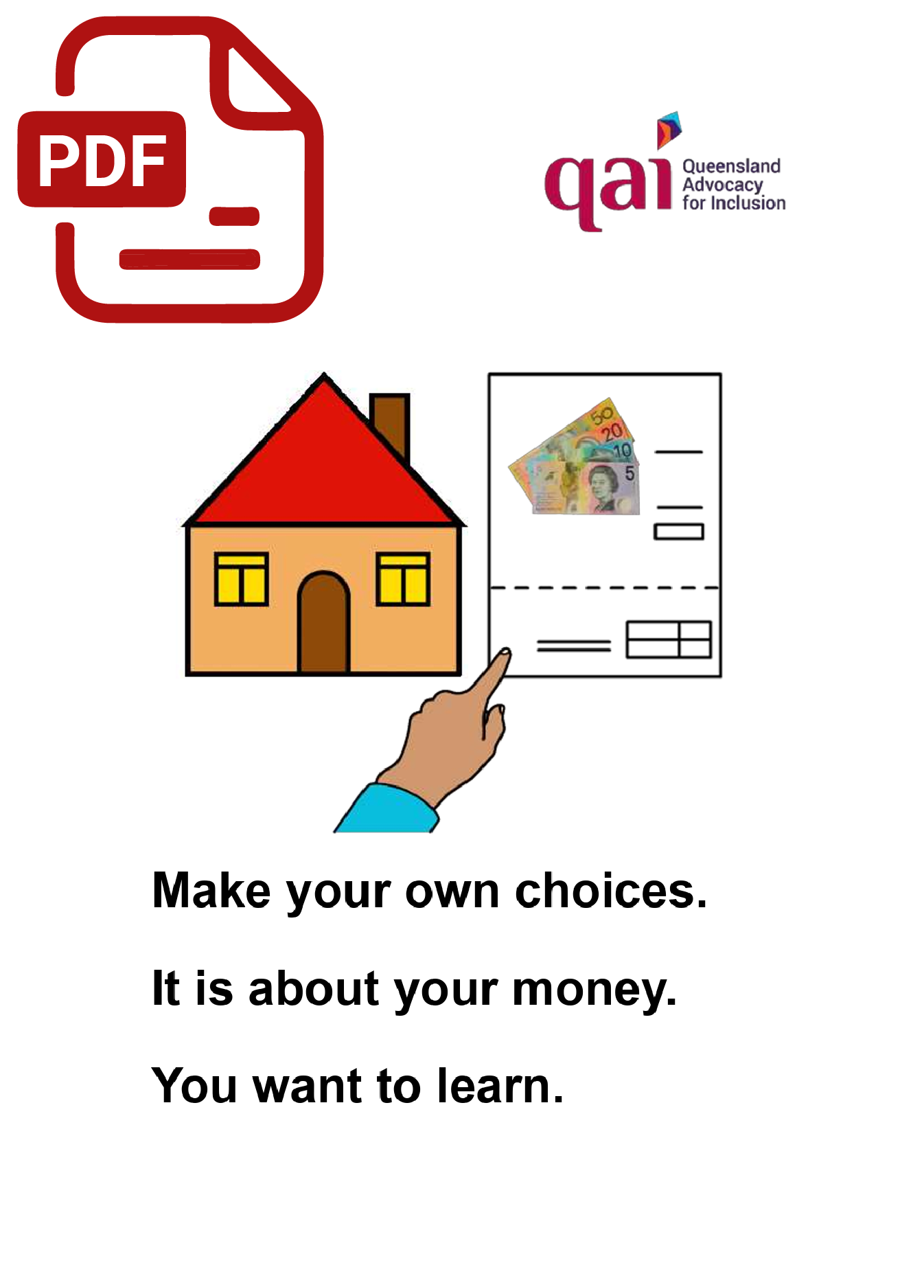 4. PDF Coverpage for Make your own choices. It is about your money. You want to learn. EE Cover page of you want to learn to make your own money decisions fact sheet with PDF icon