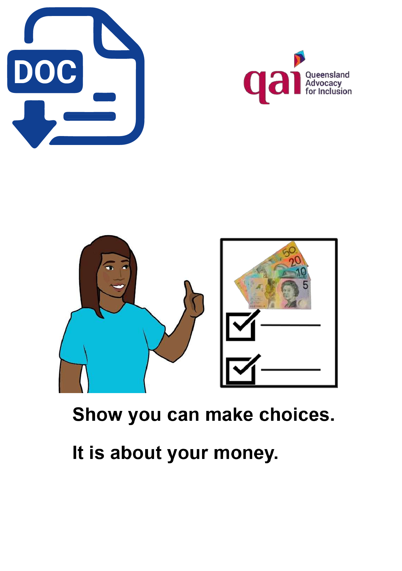 5. DOC Coverpage for Show you can make choices. It is about your money. EE Cover page of you how to show you can make your own money decisions fact sheet with word document icon
