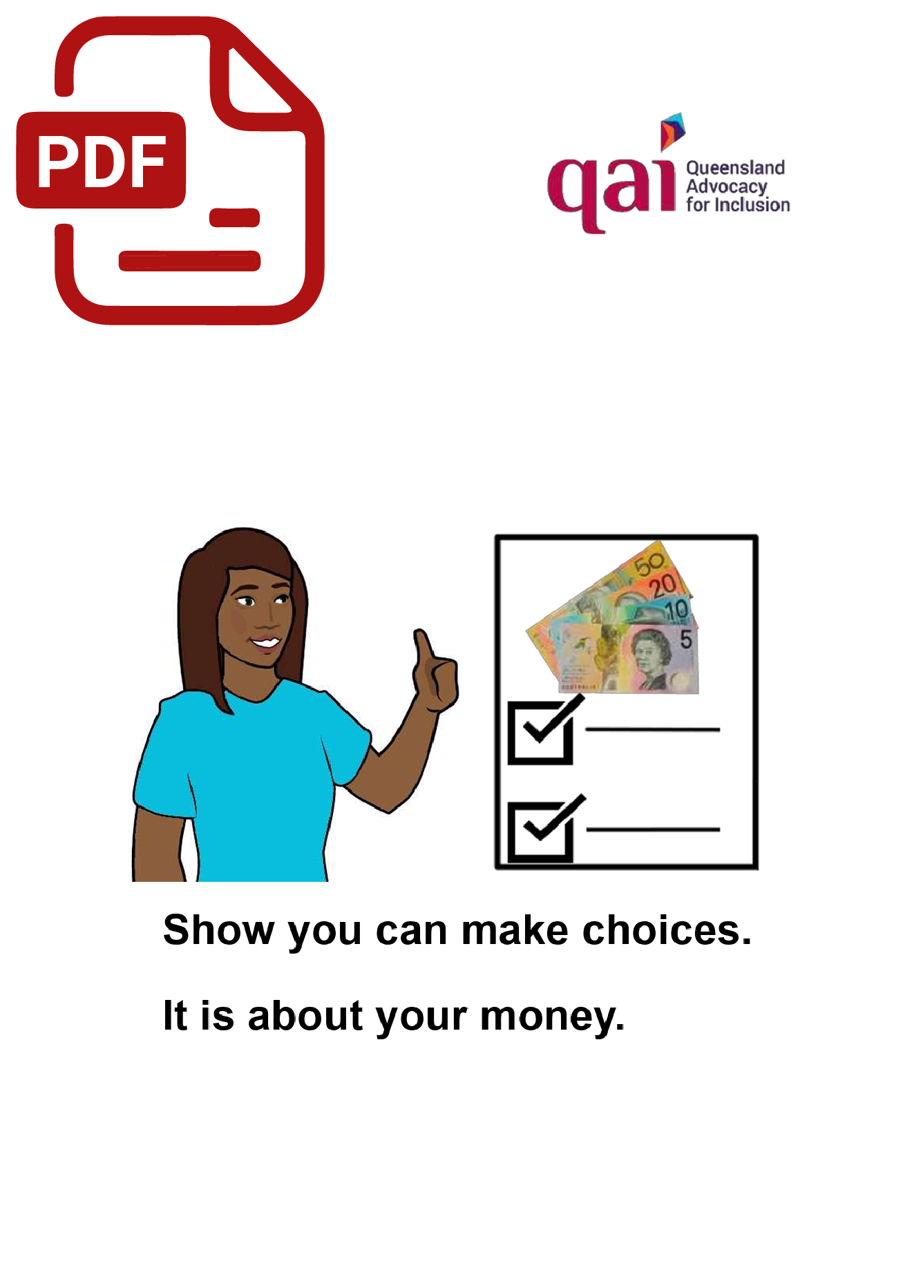 5. PDF Coverpage for Show you can make choices. It is about your money. EE Cover page of you how to show you can make your own money decisions fact sheet with PDF icon